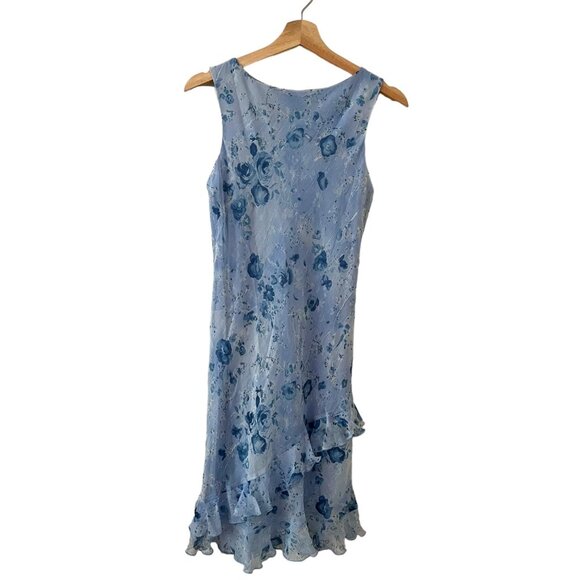 Vintage‎ Y2K Deadstock Fairy Floral Asymmetric Ruffle Midi Dress Blue Small - Picture 1 of 13
